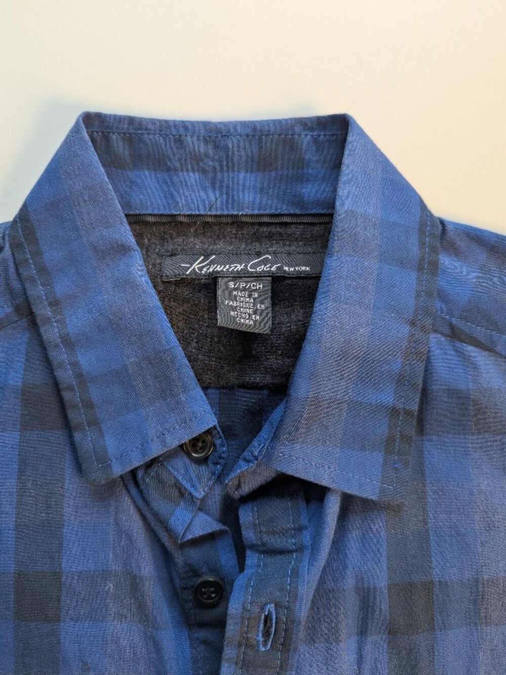 Kenneth Cole Men's Dark Blue Plaid 100% Cotton Button-Down Shirt - Size S